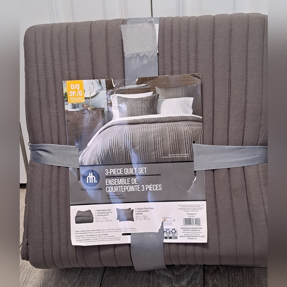 New Hometrends Gray Color 3-Piece Quilt Set